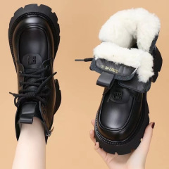 软皮加厚毛绒雪地靴女冬季复古马丁靴加绒厚底棉鞋防寒保暖棉靴女
