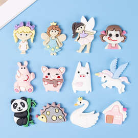 树脂配件卡通女孩独角兽小动物 diy奶油胶手机壳贴片发饰配件材料