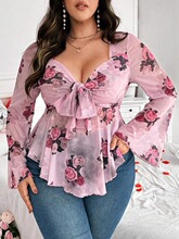 S 79972 Floral V Neck Long Sleeve Blouse �黨�������� ר