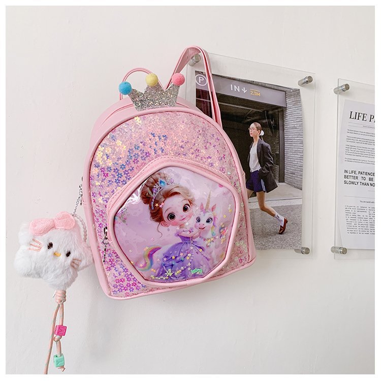 新儿童双肩包卡通亮片女孩背包幼儿园女孩可爱时尚洋气小公主书包