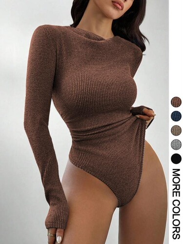 Cross-border European and American tight-fitting high-neck base solid color temperament casual long-sleeved one-piece suit