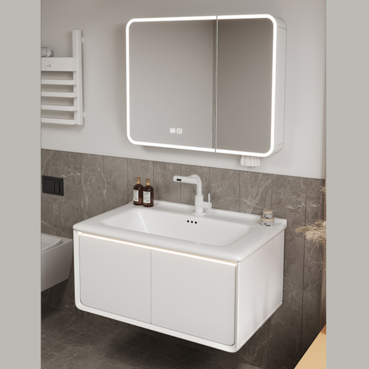 Gabinete de baño con espejo de belleza de arco cerámico de abeja grueso lavabo integral lavabo de baño lavabo de mano combinación lavabo
