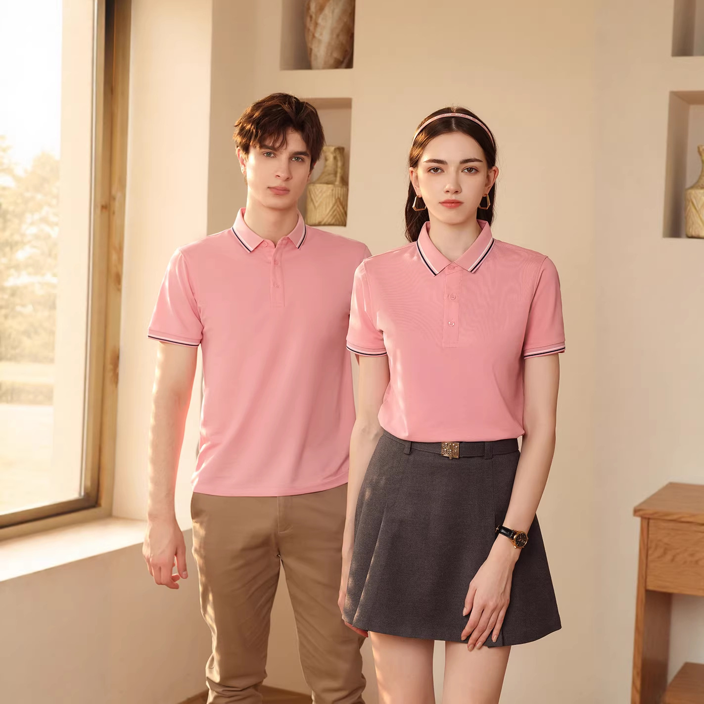 Summer Ice Silk Cool-Touch Fashion Short-Sleeve Quality Loose Elastic Pique Polo Shirt with Contrasting Color Turn-Down Collar