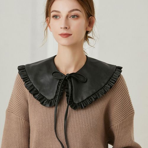 2pcs Korea Dongmen autumn fashion temperament doll collar fake collar sweater decorative Ruffle lace leather shawl dickey collar
