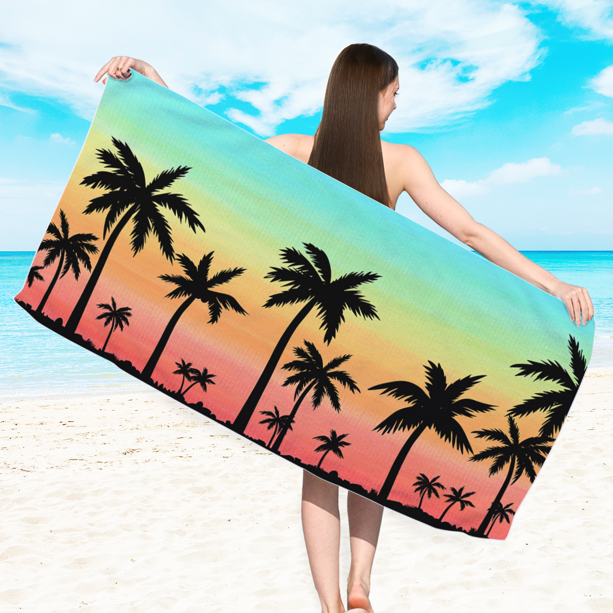 2022 Amazon European and American Double-Sided Towel Fabric Beach Towel Cross-border Printing Ultra-Fine Fiber Beach Swimming Bath Towel