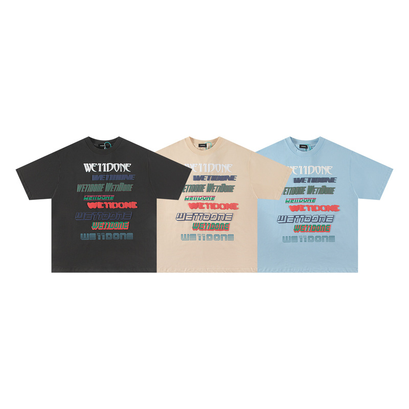 We11 Korean Niche Fashion Brand Neon Letter Bubble Print Short-Sleeve T-Shirt Round Neck Couple Half-Sleeve