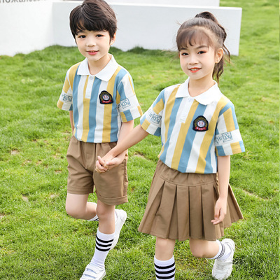 夏季新款小学生校服学院运动风短袖男女儿童班服幼儿园园服套装|ru