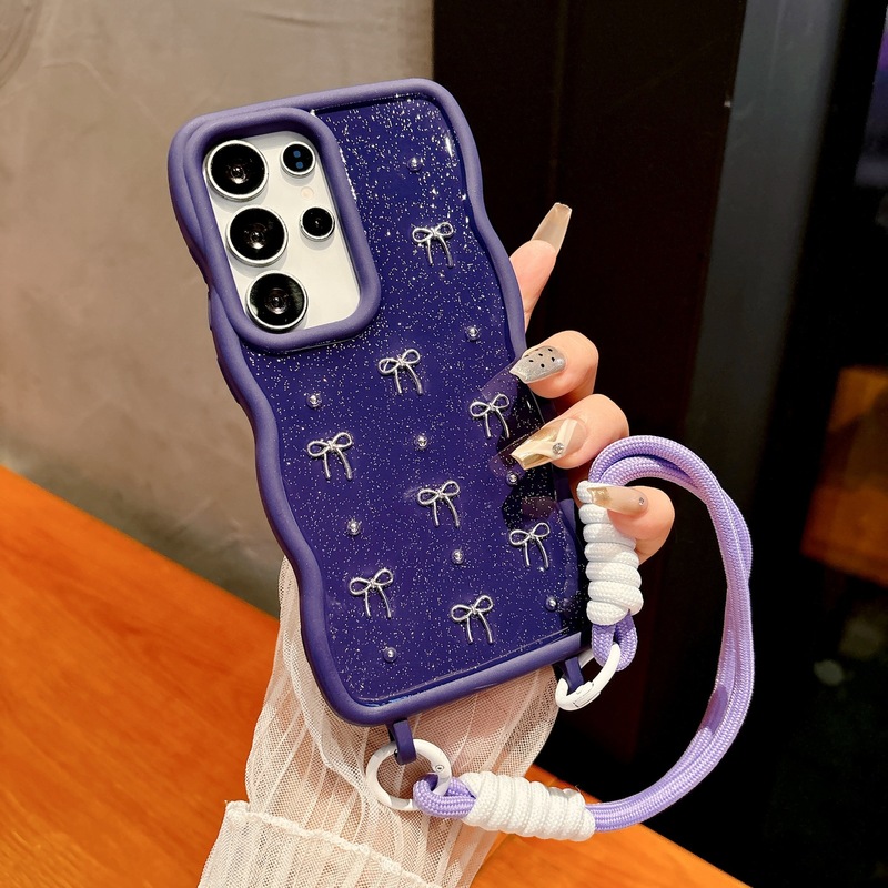 滴胶蝴蝶结适用三星S25ULTRA手机壳S24Plus挂绳A55波浪纹软壳跨境|undefined