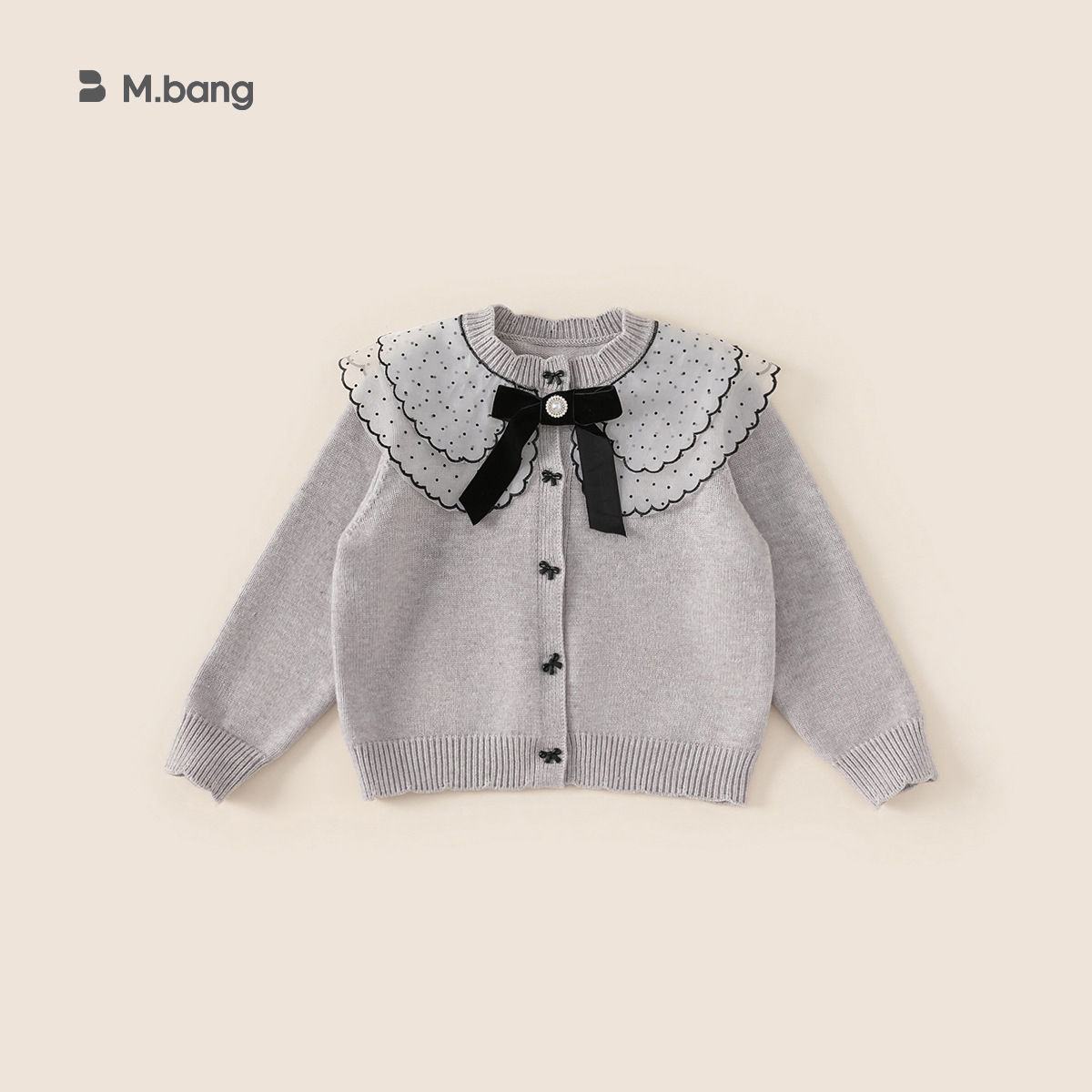 Yubao ropa infantil para niñas otoño y invierno nuevo cardigan de punto de punto para niñas arco ondulado suéter de encaje abrigo