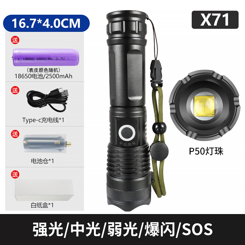 Linterna de luz fuerte transfronteriza P90, linterna recargable con zoom telescópico de aleación de aluminio, iluminación de largo alcance al aire libre, luz de pesca nocturna