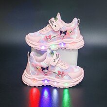 带灯库洛米女童运动鞋2024秋季新款儿童皮面中小童防滑软底跑步鞋