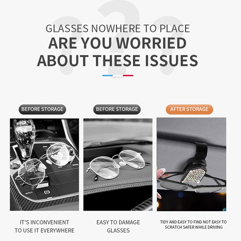 Cross-Border New Car Accessories: Rhinestone Car Document Holder, Car Sun Visor Sunglasses Holder, Receipt Holder, Interior Decoration