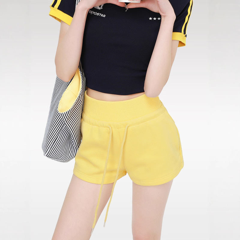 Yellow Casual Sports Shorts for Women, Summer New High-Waisted Slim Fit Petite Versatile American Style Hot Pants