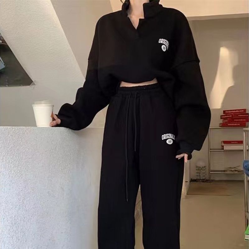 2025新款秋冬季美式ins潮宽松运动套装女炸街盐系加厚卫衣两件套|undefined