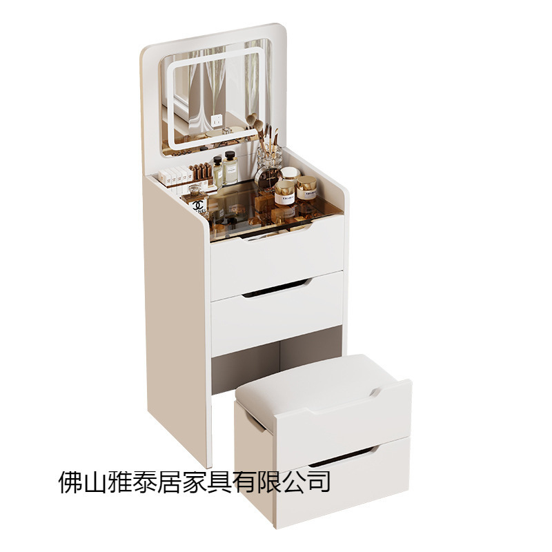 跨境专供网红翻盖三色灯梳妆台桌子卧室小户型收纳柜化妆台奶油风|undefined