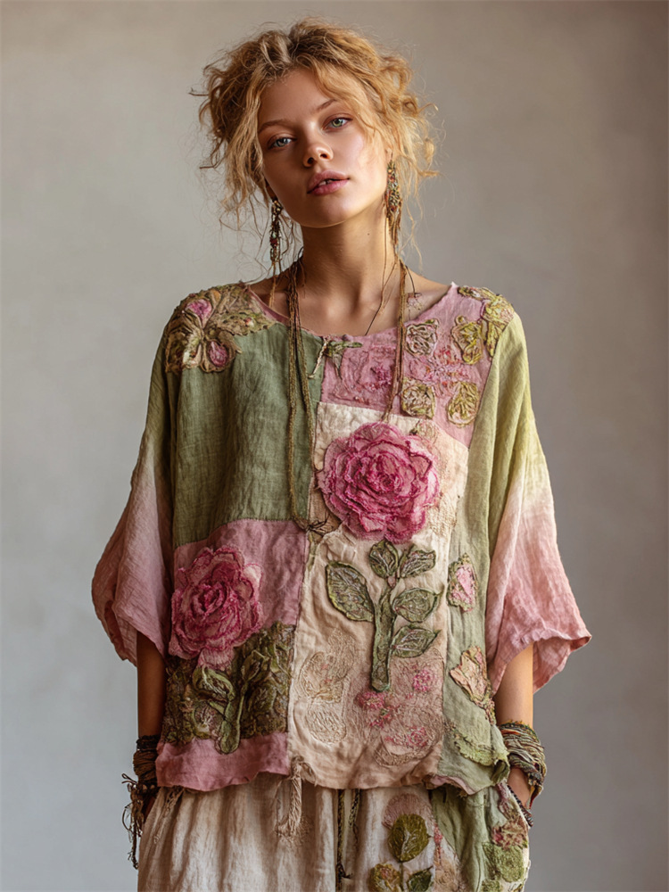 3D Printed Women's Round Neck Long Sleeve Vintage Bohemian Top_ecoleips.com