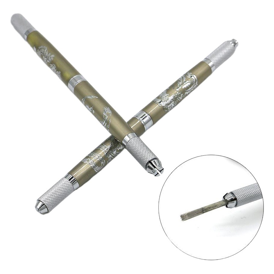 Embroidery Handmade Pen Large Opening Can Fit Round 40 Needle Dragon and Phoenix Double Head Silver Embroidery Pen Floating Lip Line Fog Eyebrow