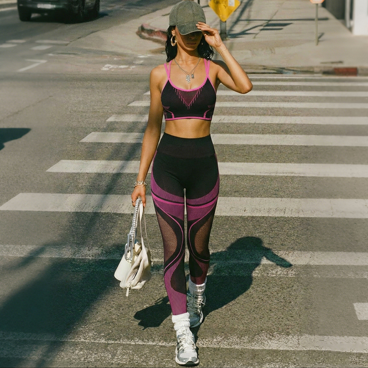 Yoga Clothing Set Sports Bra Women's Running Quick-Drying Shock-Proof Breast-Retracting Yoga Vest High-Elastic Butt-Lifting Pants Mesh