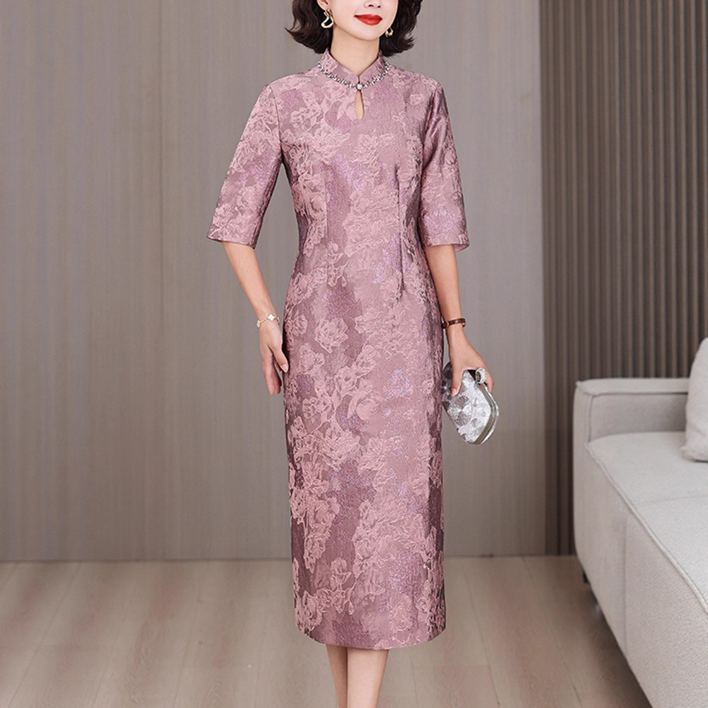 New Chinese-style Young Lady's Elegant For Mother-in-law's Wedding Banquet, Can Be Worn Casually, Slimming Cheongsam,_ecoleips.com