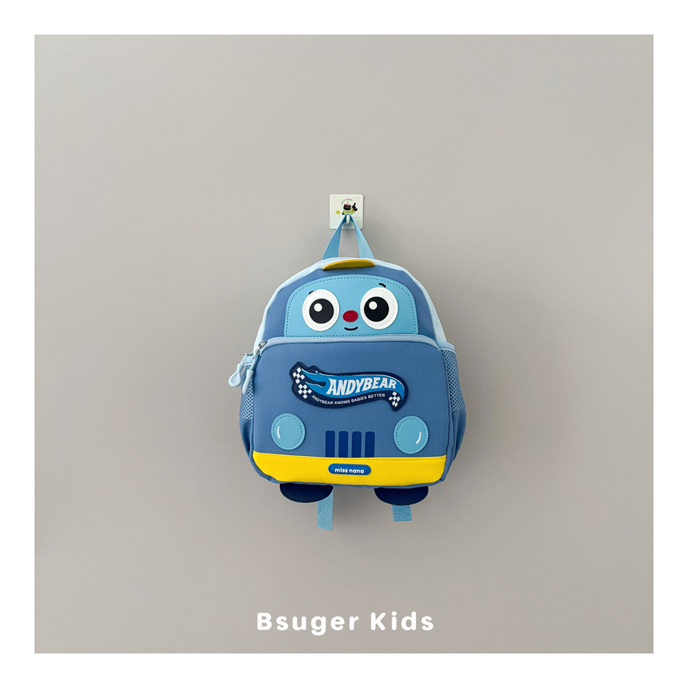 Cartoon car-themed children's backpack, suitable for both boys and girls in kindergarten, featuring cute, three-dimensional letter designs