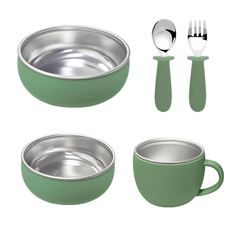 Amazon desmontable plato de comedor para bebés y madres tazón de silicona cuchara horquilla 304 acero inoxidable conjunto de plato de comedor infantil
