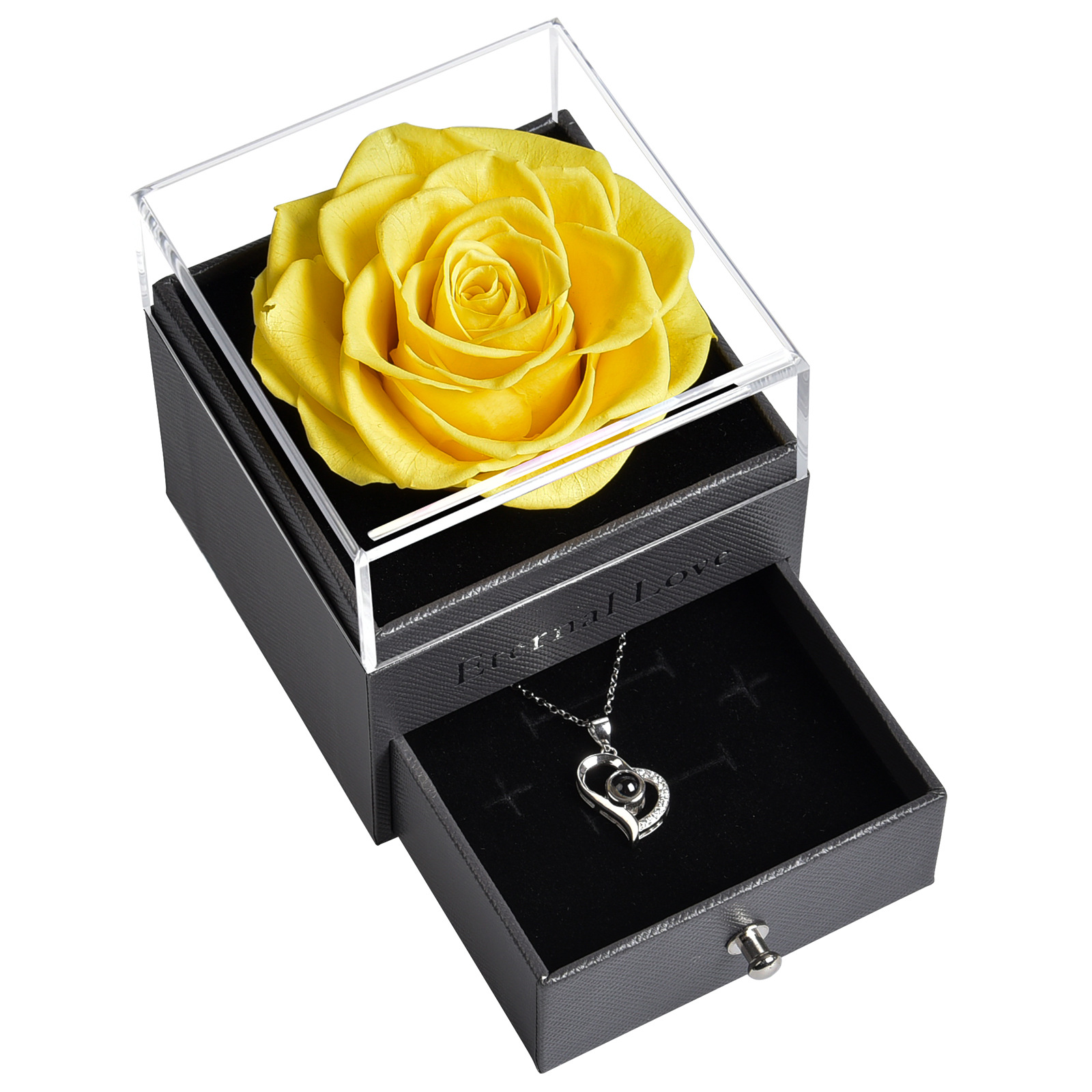아크릴 보석 상자 8cm 영원한 꽃 노란색
