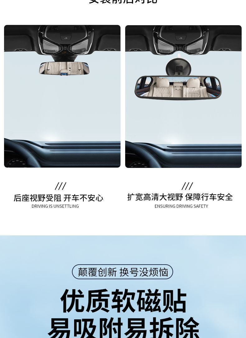 Car Interior Rearview Mirror with Suction Cup, Wide-Angle Electric Tricycle, Coach Car Auxiliary Driving and Reversing Mirror Modification