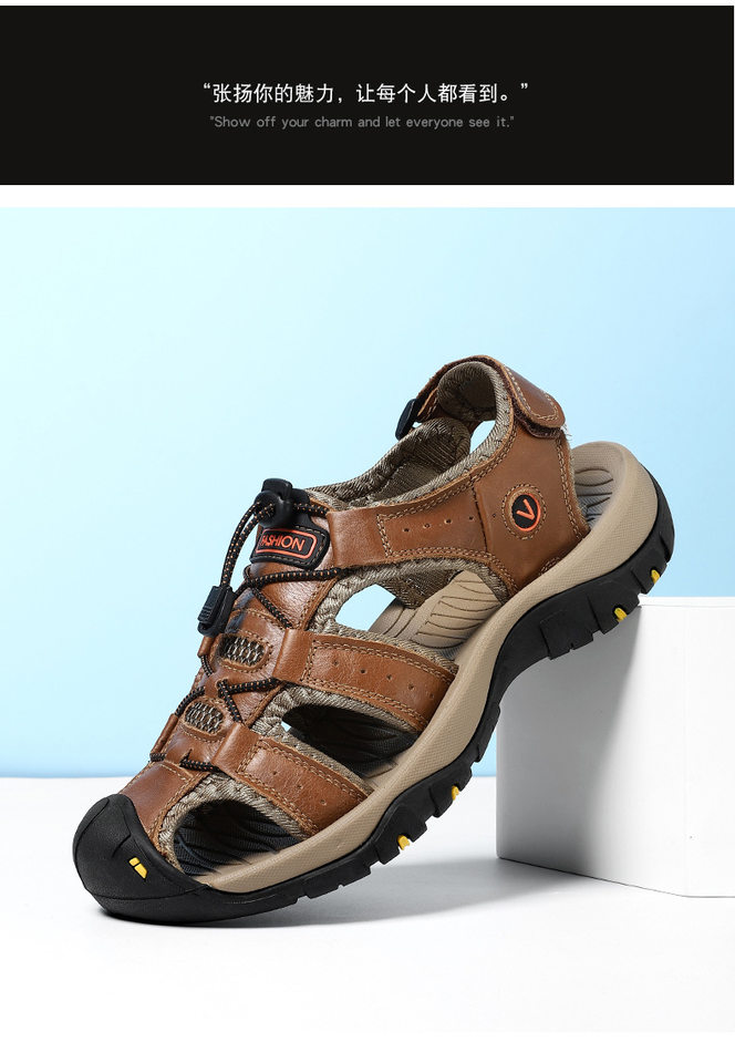 Dép sandal nam da thật quai ngang may thủ công chống trượt, cỡ lớn đến 48 — 7239 Xanh quân đội, 7239 màu xanh lam, 7239 màu đen, 7239 nâu sẫm chi tiết 39