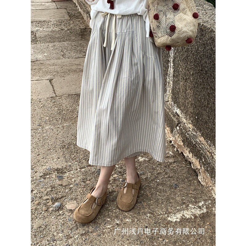 French-Style High-End Loose Cotton-Linen Striped Wide-Leg Skirt Pants for Women, Lazy Style, High-Waisted, Slimming A-Line Cropped Pants French-Style High-End Loose Cotton-Linen Striped Wide-Leg Skirt Pants for Women, Lazy Style, High-Waisted, Slimming A-Line Cropped Pants