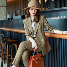 职业套装女2023新款格子正装女白领小西装时尚气质商务西服套装女