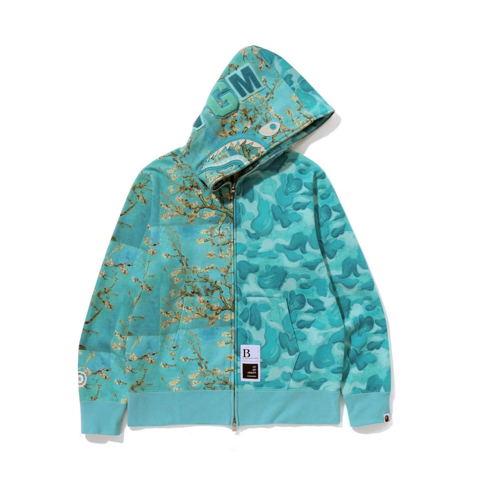 BAPE Van Gogh Museum Shark Zip Sweater Almond Blossom Camo Teal