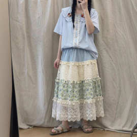 2026 夏季新款森系碎花蕾丝半身裙女 高腰显瘦大摆 A 字长款蛋糕