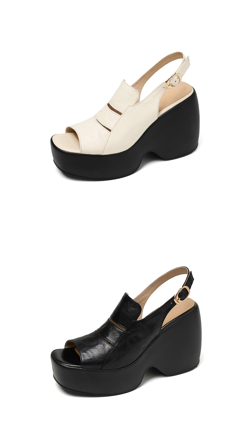 Sandal cao gót nữ đế xuồng mũi hở da cừu — màu đen, màu trắng ngà chi tiết 17