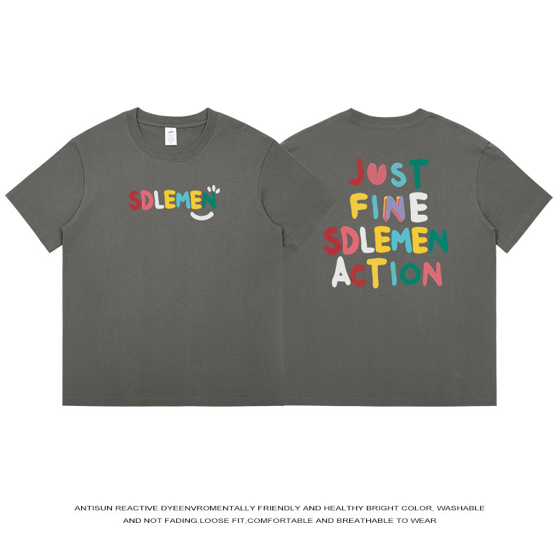 Huiben 紳士服カラフルな手描きの文字半袖メンズ純綿夏の新しいストリートカジュアルトップス Tシャツ卸売|undefined