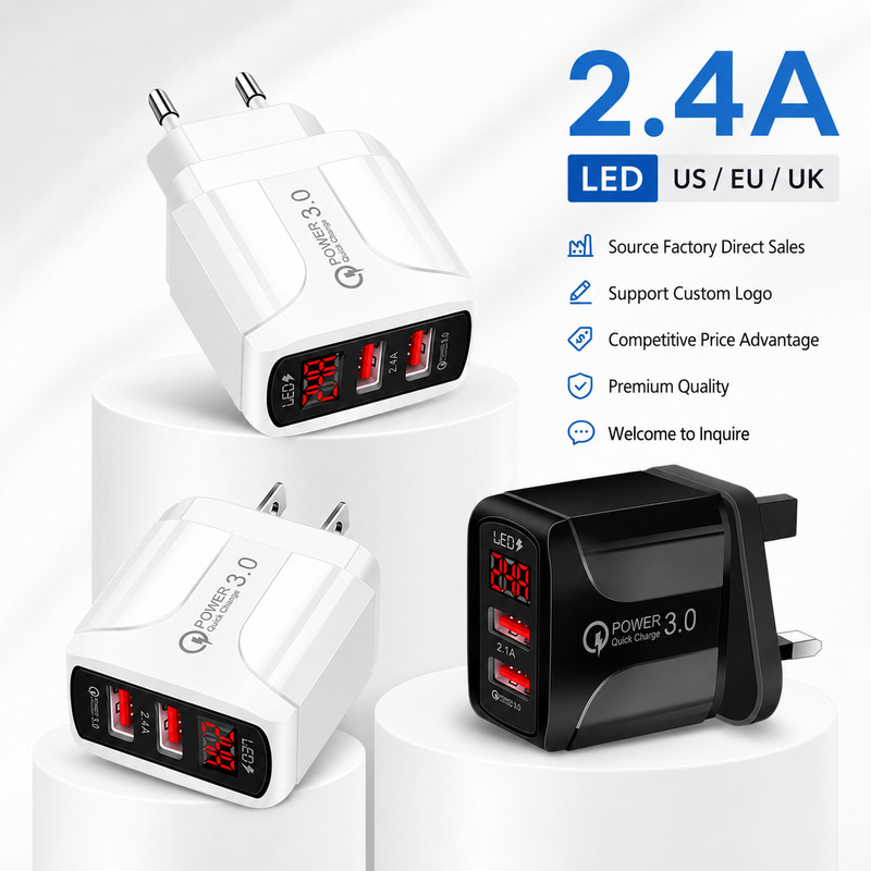2USB Digital Display Mobile Phone Charger 5V2.4A European Standard US Standard British Standard Speed Diner Multi-Port Travel Charging Head 2USB Digital Display Mobile Phone Charger 5V2.4A European Standard US Standard British Standard Speed Diner Multi-Port Travel Charging Head