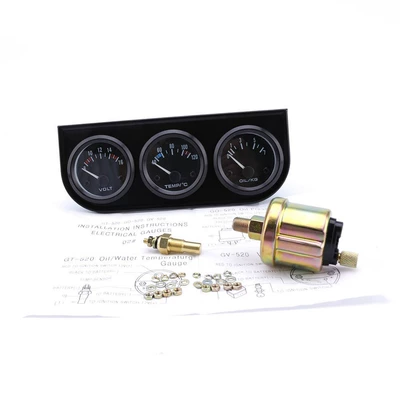 Avtomobil Cihazı 52mm Universal 12V Su Temperaturu Yağ Təzyiqi Voltmetr Üçlü Ölçer