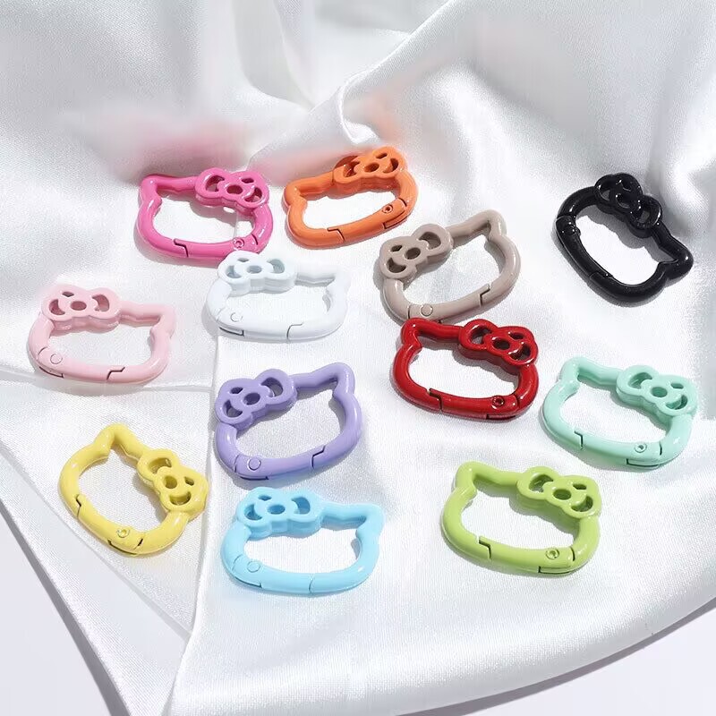 Cartoon bow kitten spring buckle color metal key chain diy accessories luggage school bag pendant