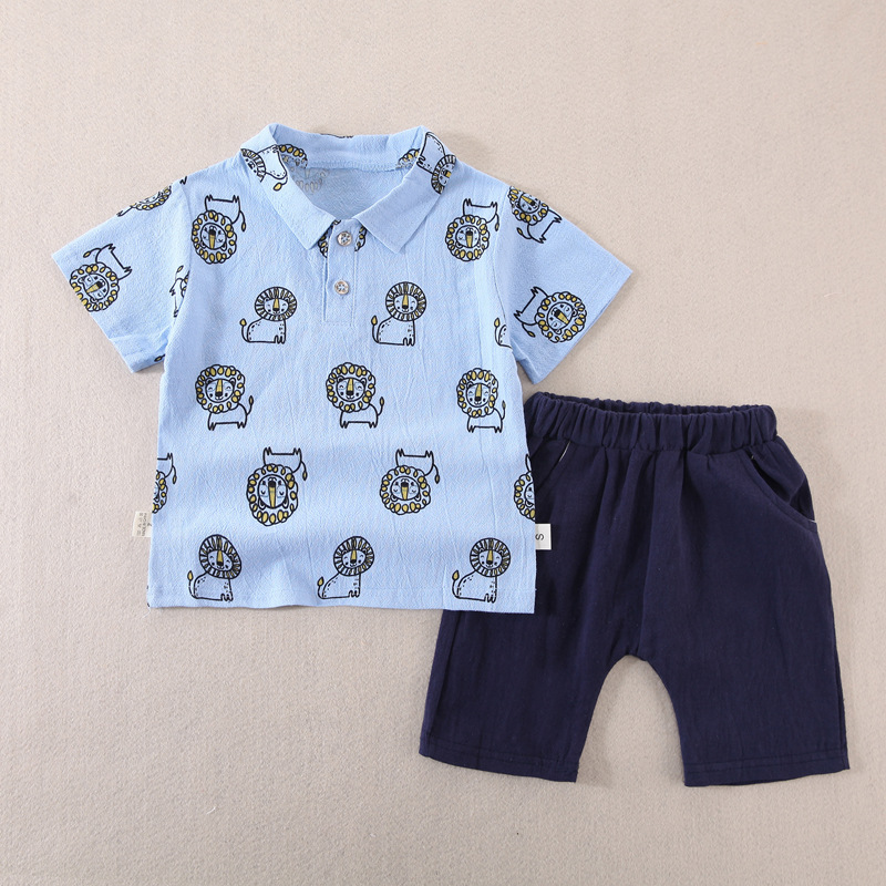 0-5年儿童短袖套装 男孩卡通狮子图案POLO衫夏季 跨境代发
