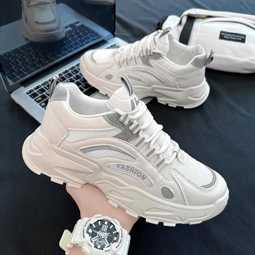 Men's Spring Student Casual Sports Father Trendy Shoes Fashion Breathable Men's Shoes Versatile Height Increasing Couple's White Shoes