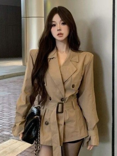 法式高级感风衣外套女装秋季新款卡其色英伦风小个子收腰短款大衣|undefined