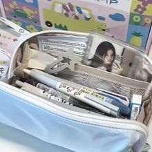 ins日系高颜值纯色笔袋小众黑色耐脏铅笔盒大容量学生文具收纳袋