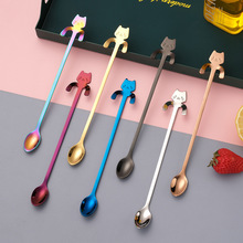 日韩创意不锈钢勺子卡通猫咪304挂杯勺家用可爱咖啡勺搅拌勺批发