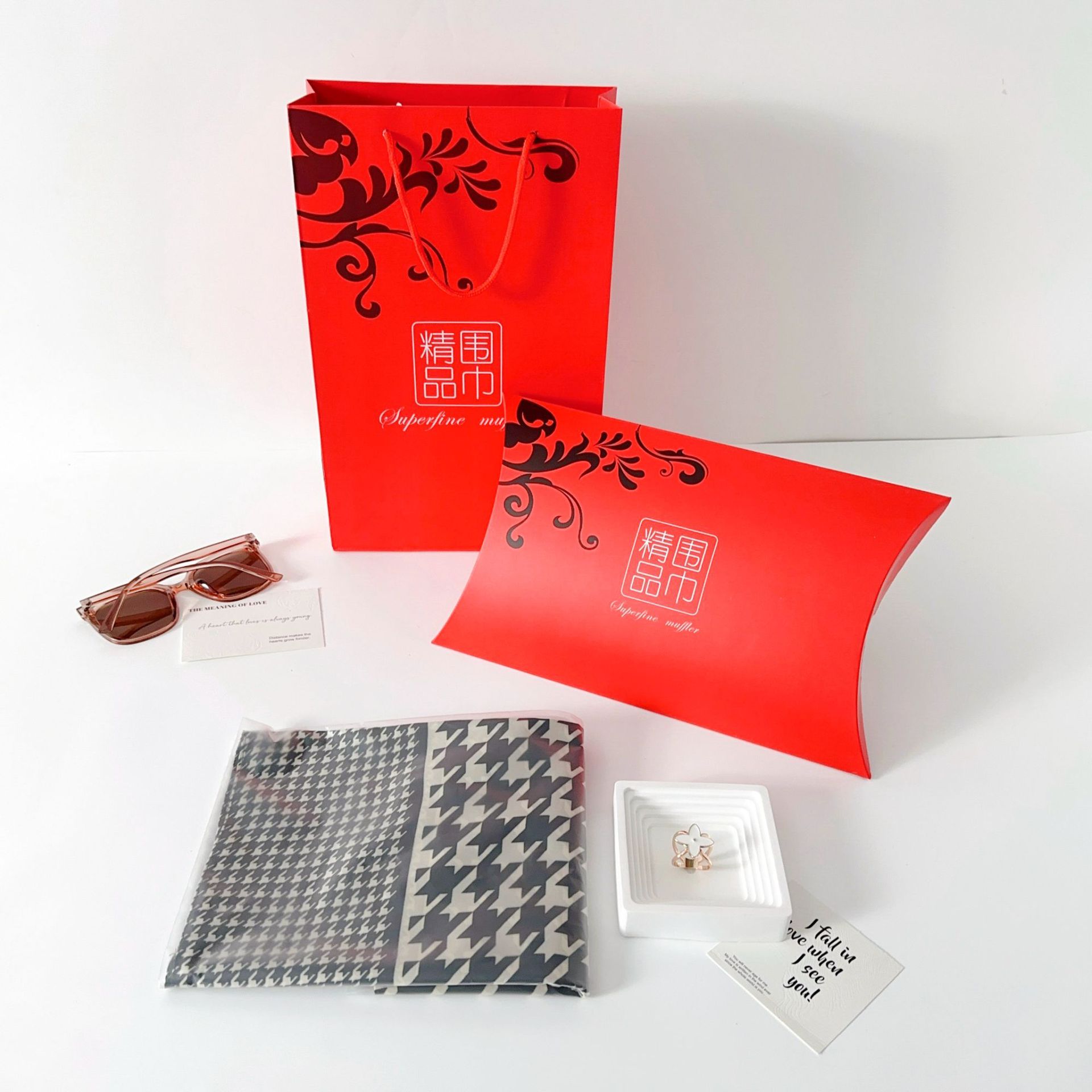 Navidad lujosa delgada toalla cuadrada caja de regalo set dama moda temperamento profesional impresión bufandas