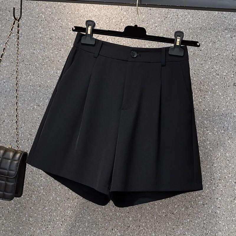 Plus-Size Women's Summer Wide-Leg Shorts, Elastic High-Waist A-Line Loose Slimming Solid Color Casual Pants