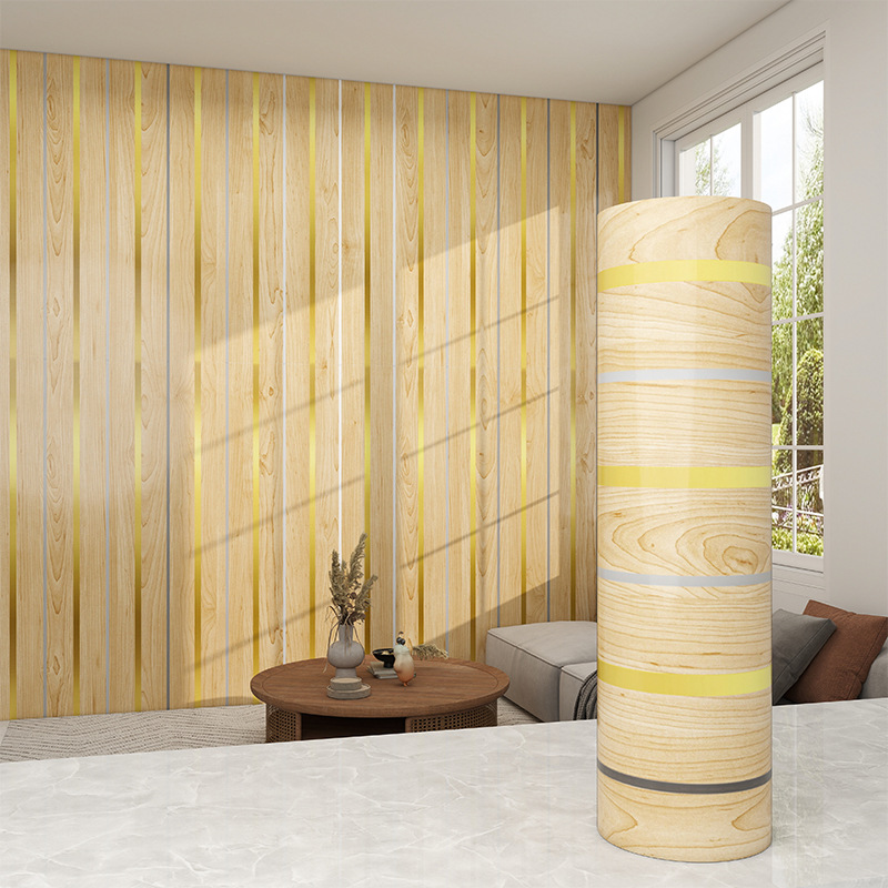 wallpaper仿木纹格栅墙贴自粘大理石墙纸电视背景装饰装修壁纸