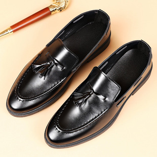 Cross-Border Large Size Men's Shoes Wholesale British Men's Casual Leather Shoes Bean Tassel Small Leather Shoes One-Leg Loafers for Men