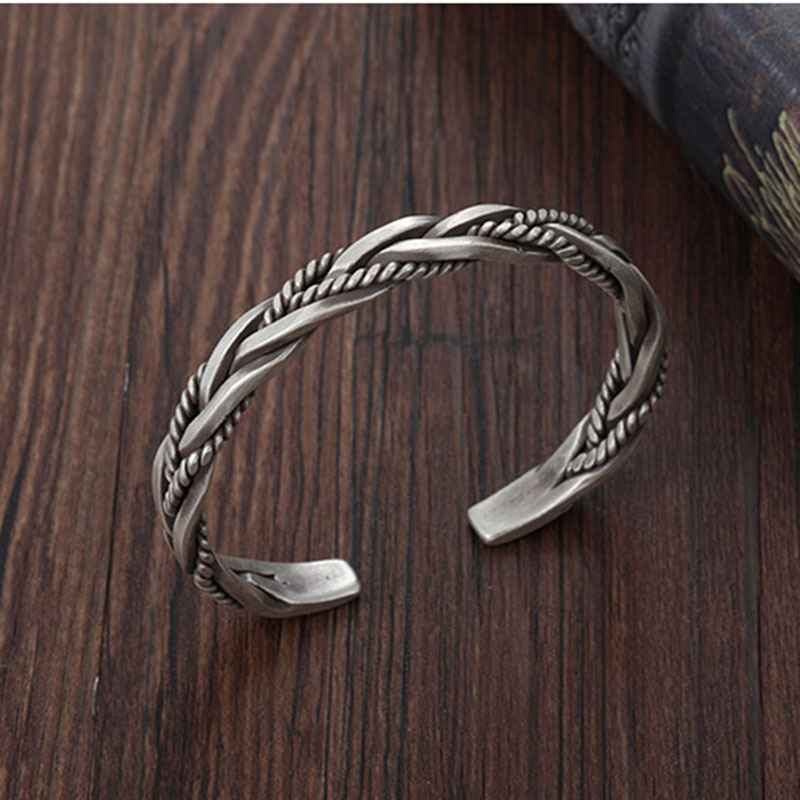 12g Weight No Inlaid Inlay Material Copper Material Geometric Pattern Unisex Gender Simple Style Style Fashion 925 Sterling Silver Woven Twist Open Adjustable Bracelet 4