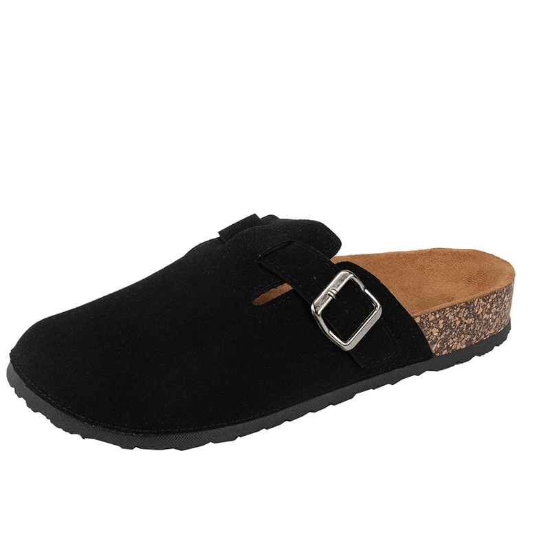 Slip‑on platform beach slippers, buckle detail, lightweight cork‑style footbed, sizes 36–47