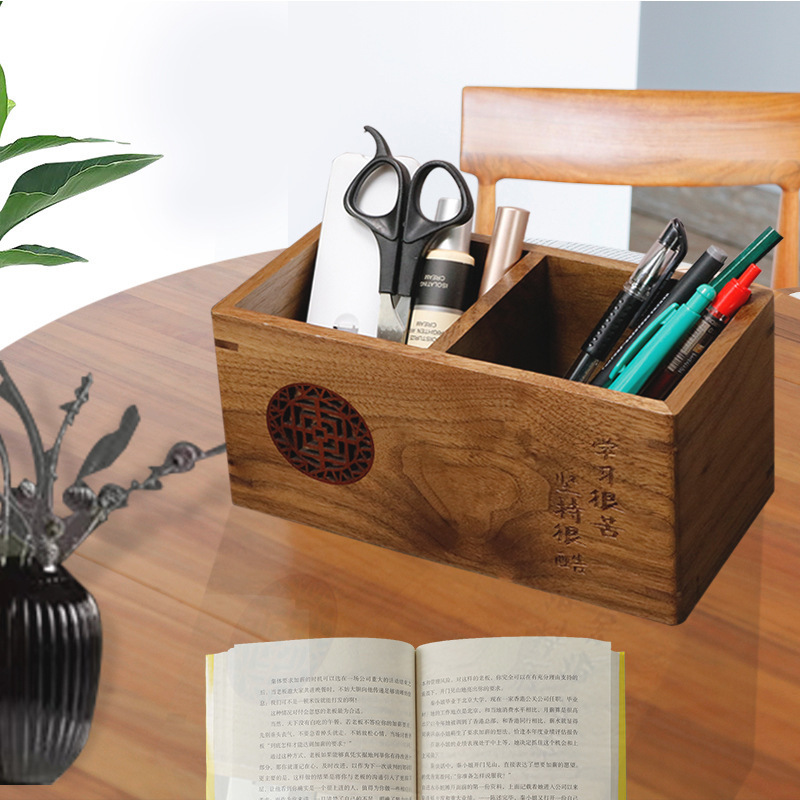 Black walnut wood pen holder, a simple and multifunctional desk organizer for the office, a creative stationery and storage box for organizing various items, with engraving options Black walnut wood pen holder, a simple and multifunctional desk organizer for the office, a creative stationery and storage box for organizing various items, with engraving options