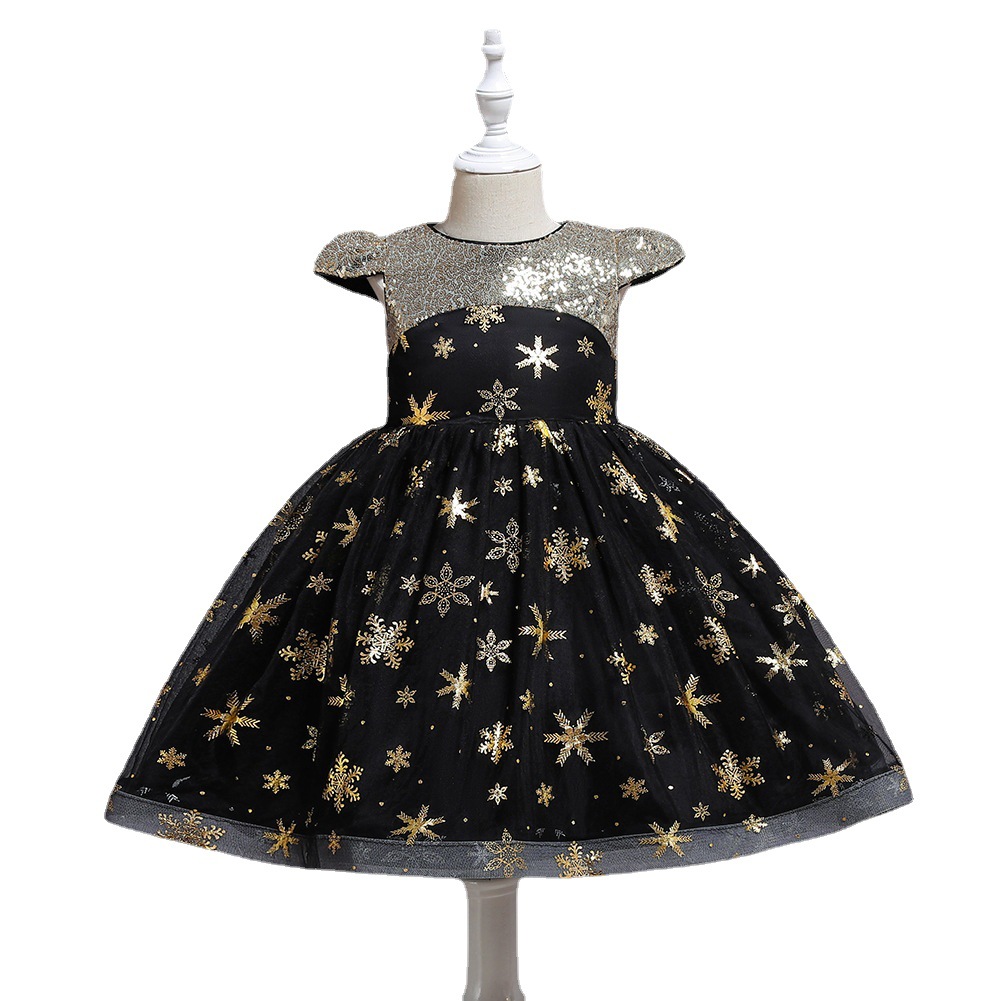 外貿(mào)新款童裝兒童萬(wàn)圣節(jié)服裝晚禮服女童短袖亮片公主裙圣誕連衣裙